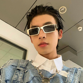 痞帅眼镜男欧美连体金属嘻哈太阳镜女潮长方形网红款 复古蹦迪墨镜