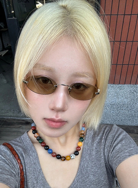 欧美椭圆无框复古墨镜女显脸小中古风辣妹个性茶色太阳镜防紫外线