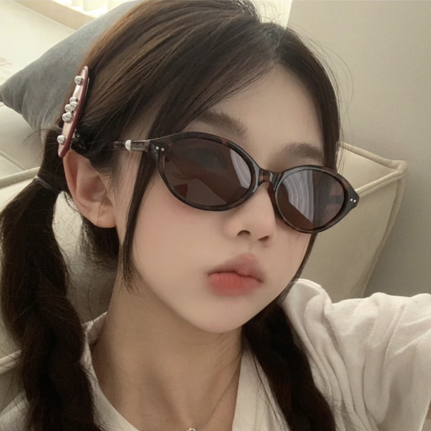 韩系甜妹玳瑁框椭圆墨镜女潮流时尚夏季街拍防紫外线偏光太阳镜男