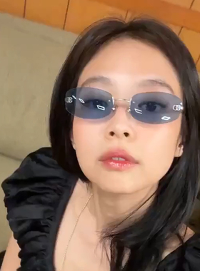 jennie同款时尚无边框墨镜女中古个性辣妹凹造型显脸小复古太阳镜