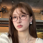 韩系时尚 茶色圆框眼镜女防蓝光素颜神器小脸超轻可配度数近视眼镜