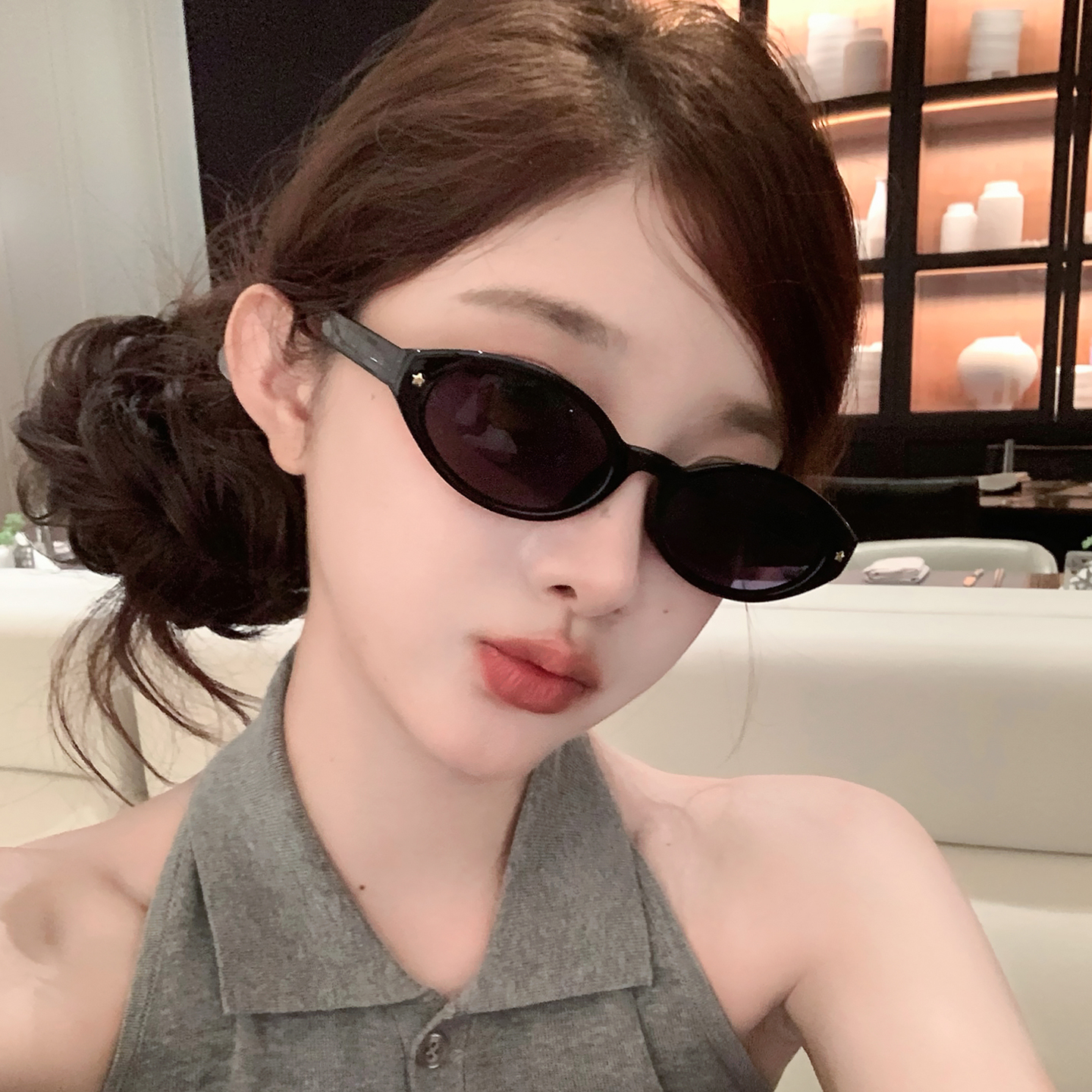 2025新款欧美风椭圆框星星墨镜女街拍高级感显脸小防紫外线太阳镜