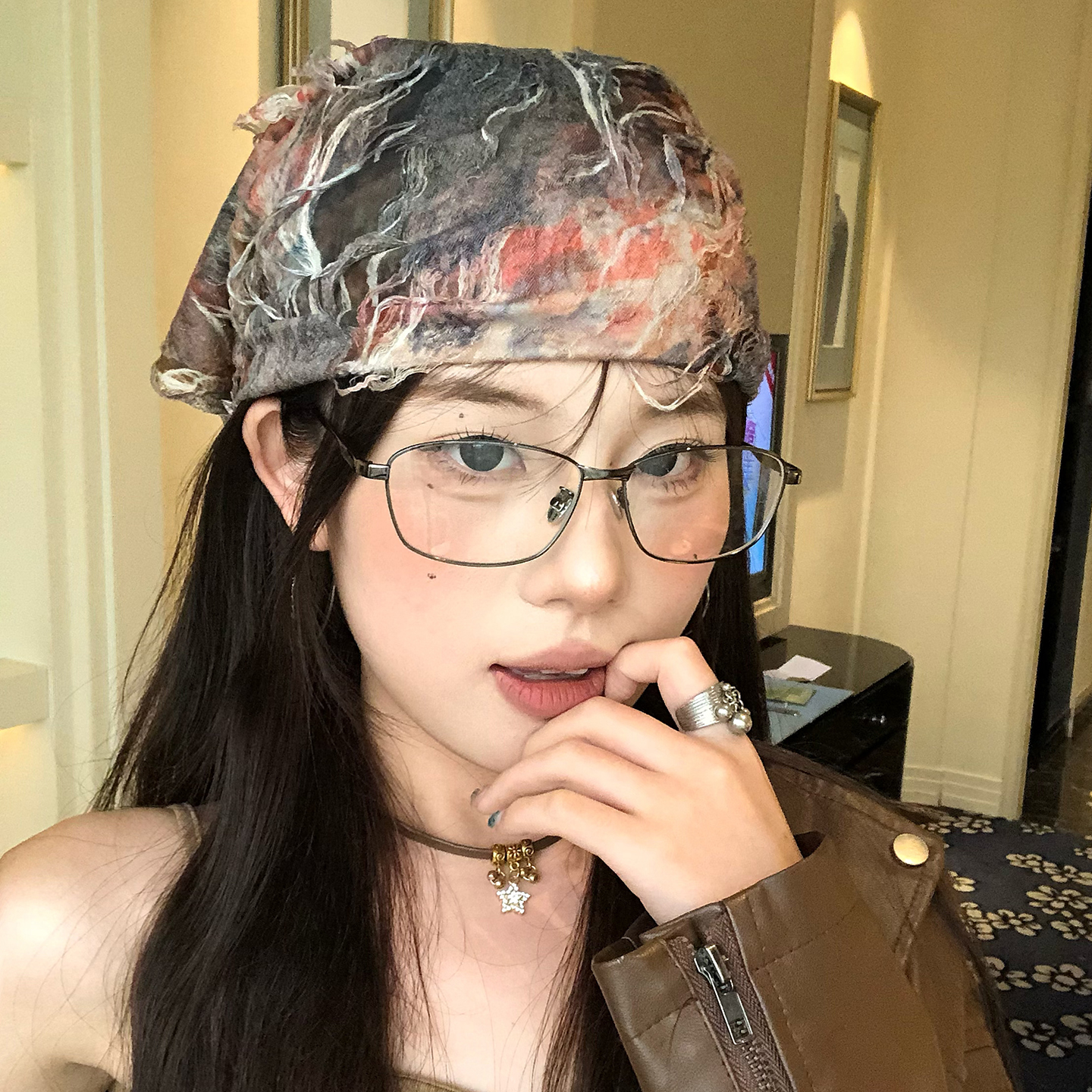 韩版银色时尚方框眼镜女ins风学生显脸小2025新款潮流素颜平光镜