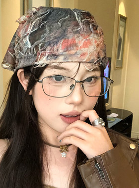 韩版银色时尚方框眼镜女ins风学生显脸小2025新款潮流素颜平光镜