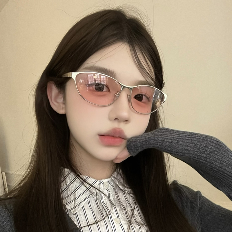 韩系辣妹时尚猫眼太阳眼镜女复古y2k粉色防紫外线显瘦高级感墨镜