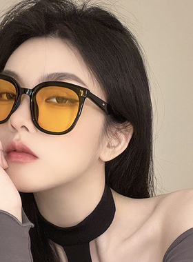 GM复古黄色墨镜女高级感ins风素颜防紫外线情侣防晒太阳镜韩版潮