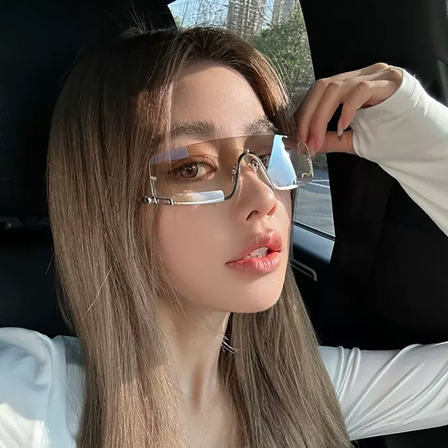 欧美Y2K水银色长方形半框凹造型墨镜女潮街拍显脸小千禧风太阳镜