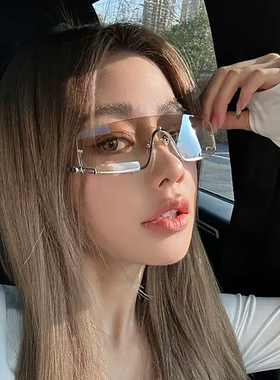 欧美Y2K水银色长方形半框凹造型墨镜女潮街拍显脸小千禧风太阳镜