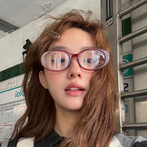 安可拉红复古椭圆框素颜镜框女潮时尚显脸小防蓝光可配度数近视镜