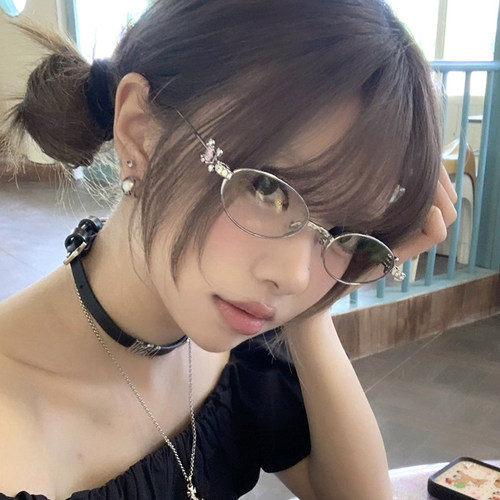 gm金属小框椭圆形镶钻眼镜架女时尚显脸小气质防蓝光素颜镜框潮