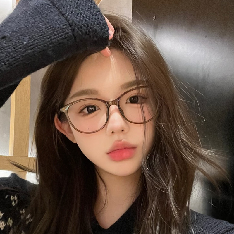 韩系校园风茶色猫眼素颜眼镜超轻防蓝光镜框女显脸小高级感近视镜