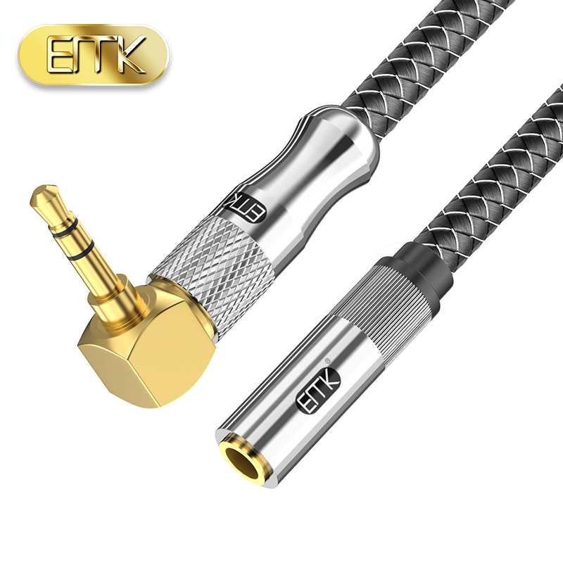 EMK 发烧级 镀金小三芯3.5mmAUX延长线音频立体声耳机弯头对接线