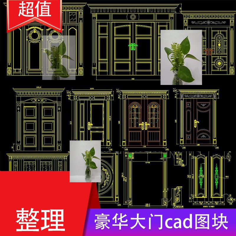 欧式美式法式巴洛克整木实木雕花雕刻图别墅大门入户门CAD施工图