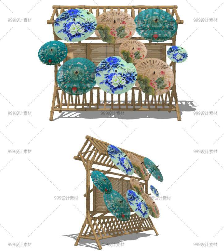 新中式日式民宿客栈度假村酒店会所茶室油纸伞竹架草图大师SU模型,商务/设计服务,设计素材/源文件,淘宝优惠券,粉丝福利购,淘宝优惠卷