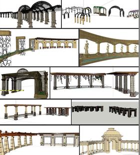 新中式欧式美式法式铁艺拱门花架弧形廊架亭廊门廊草图大师SU模型