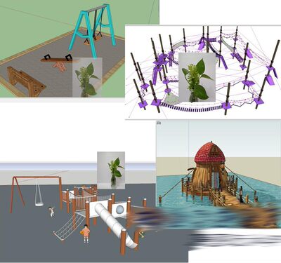 商场儿童攀爬游乐设施设备秋千跷蹊板童话水上木屋草图大师SU模型