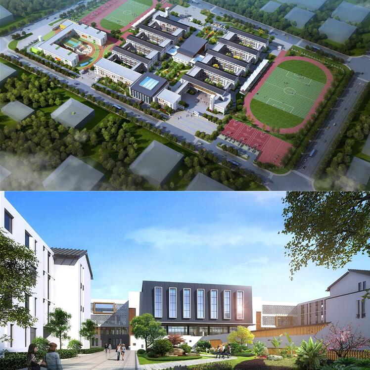 新中式小学学校校园现代幼儿园早教中心建筑规划草图大师SU模型