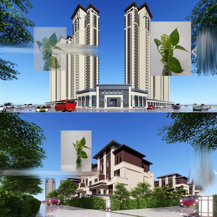 新中式新亚州高层住宅小区居住区别墅建筑规划底商SU模型sketchup