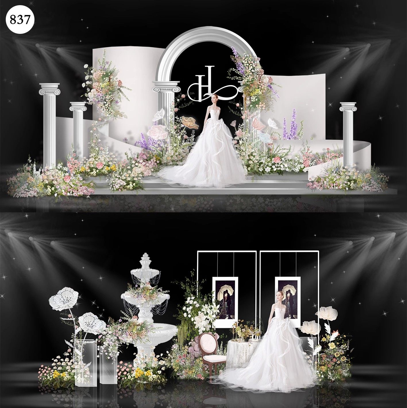 法式罗马柱花园式白粉黄绿紫色纸花花艺结婚宴婚礼psd效果图素材,商务/设计服务,设计素材/源文件,淘宝优惠券,粉丝福利购,淘宝优惠卷