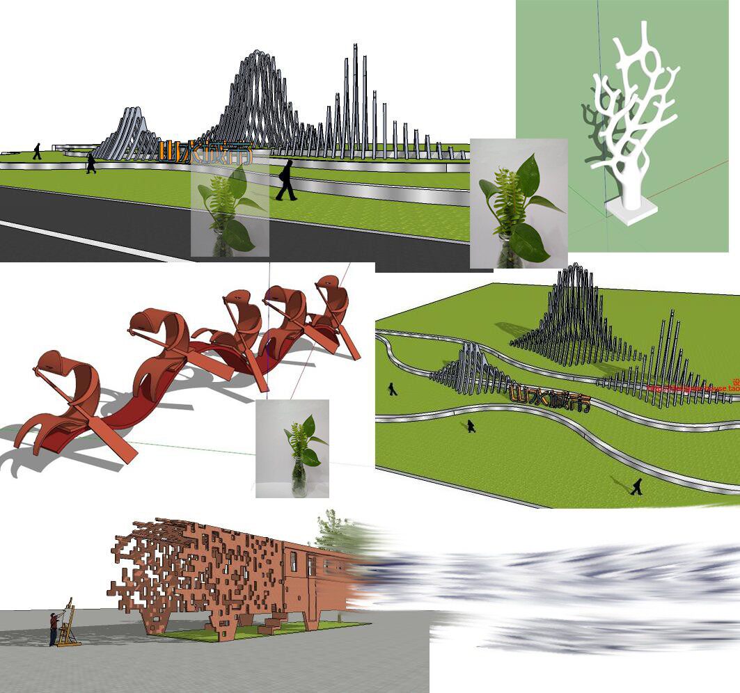 现代异形镂空木屋创意广场景观小品山水线条雕塑草图大师su模型