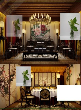 A1776 新中式 中式古典禅意 5套会所 私人会所  室内概念效果图