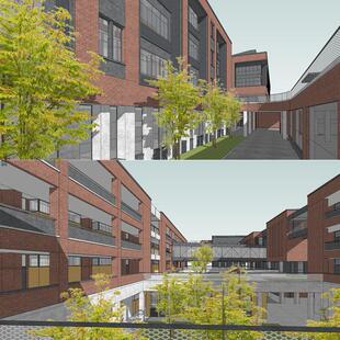 红砖建筑学校中学校园教学楼综合楼操场图书馆球场草图大师SU模型