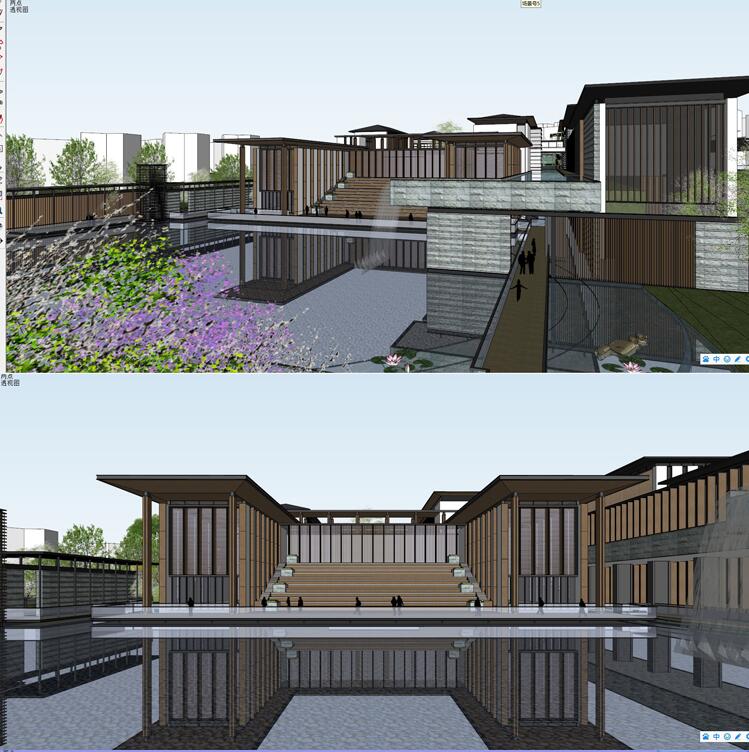 现代新中式简约木质度假村酒店会所别墅 3个建筑景观设计su模型