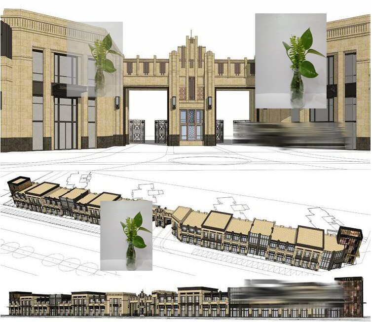 新装饰Artdeco古典住宅小区出入口底层沿街商业街草图大师su模型