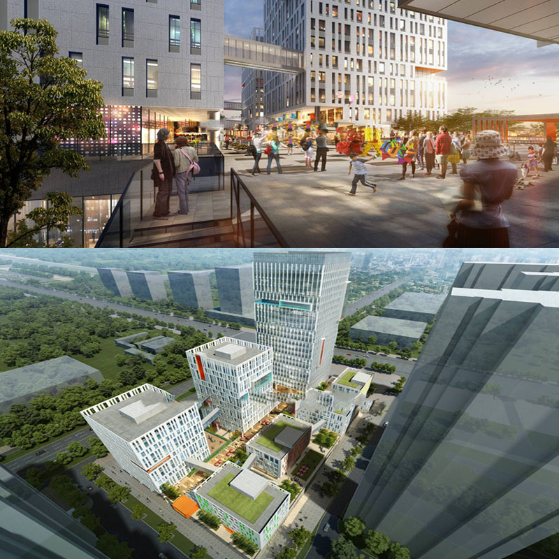 现代建外SOHO风格商业综合体办公楼写字楼空中连廊草图大师SU模型