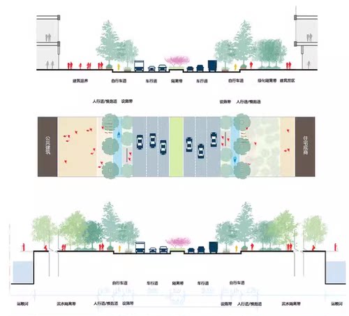 小清新灰调景观道路街道ps景观断面图psd分层平面立剖面图素材