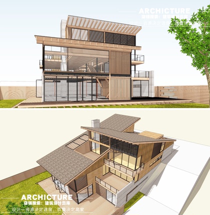 Wooden Structure Small House Modern Style Sloped Terrain Elevated Homestay Villa Architectural Planning and Design Su Model 7437