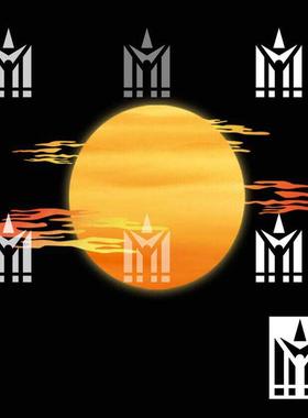 新中式黄橙色落日祥云婚礼装饰道具psd分层手绘效果图ipad素材