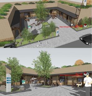 SU陕北窑洞窑院住宅商业街农家乐建筑景观草图大师 sketchup模型