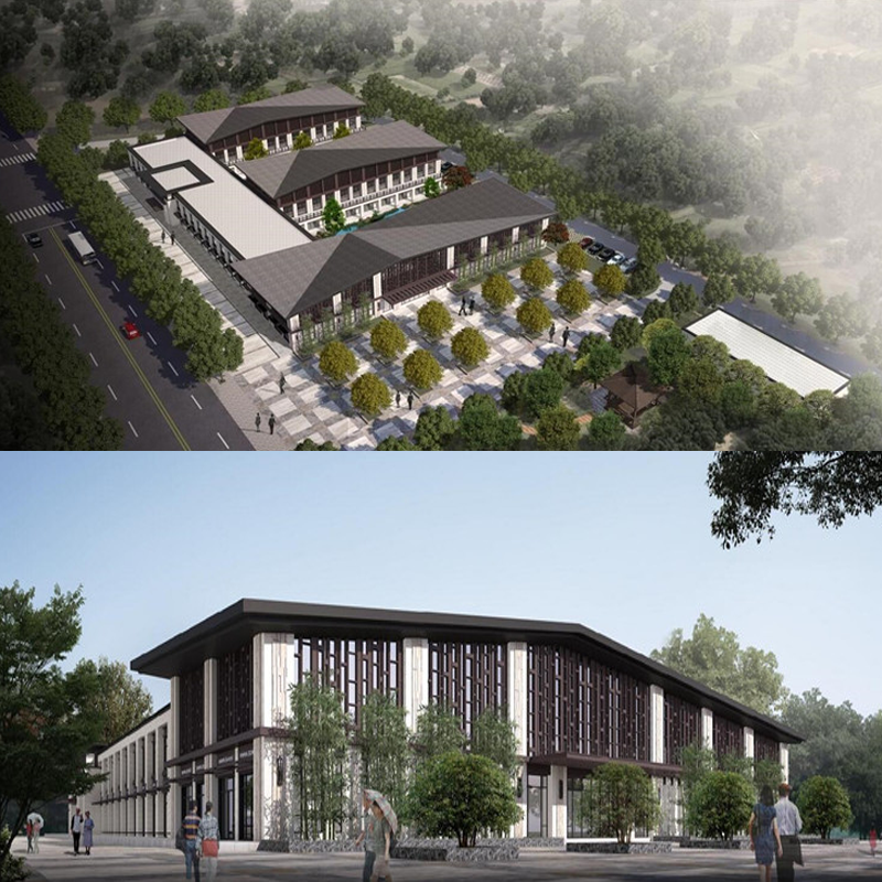 新中式新亚洲温泉度假村会所游客中心文化艺术中心酒店建筑su模型