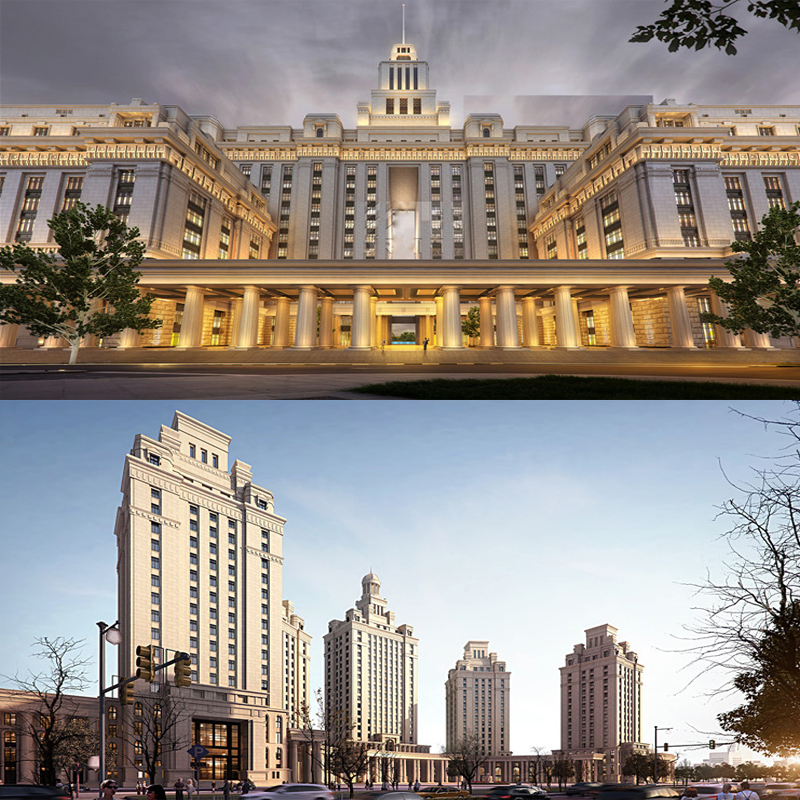 欧式法式新古典办公楼写字楼住宅小区酒店石材建筑廊柱廊架su模型