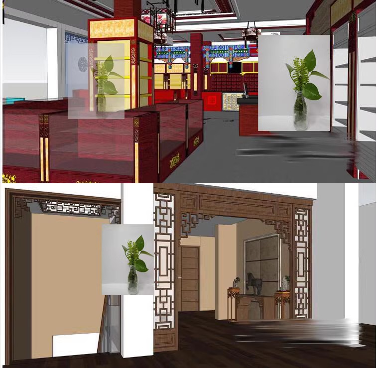 中式古典室内场景式药房店面铺面药店工装装饰装修草图大师su模型