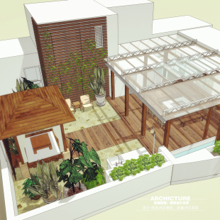 屋顶花园庭院玻璃廊架亭小品 SU模型 sketchup模型 草图大师