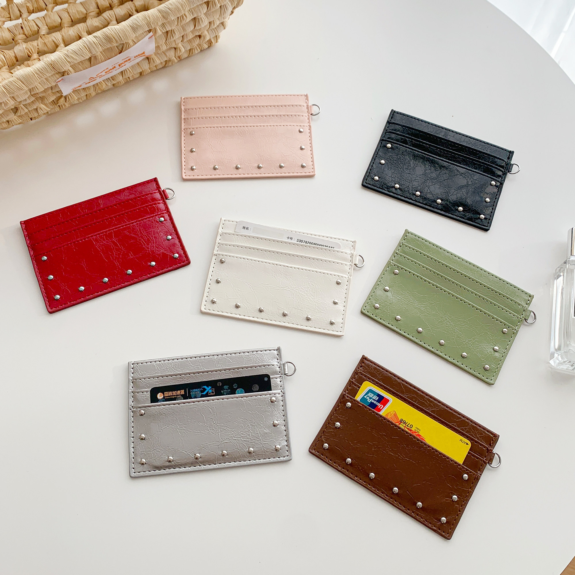 铆钉裂纹卡包~简约新款韩系钱包高颜值女款高级感精致多卡位卡包