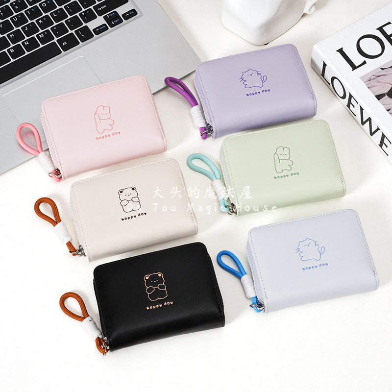 新款印花大容量猫咪熊钱包女生简约短款女士钱包可爱大容量零钱包