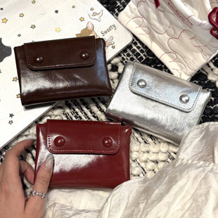 韩系ins复古软皮钱包短款设计感多卡位卡包高级感小众精致零钱包