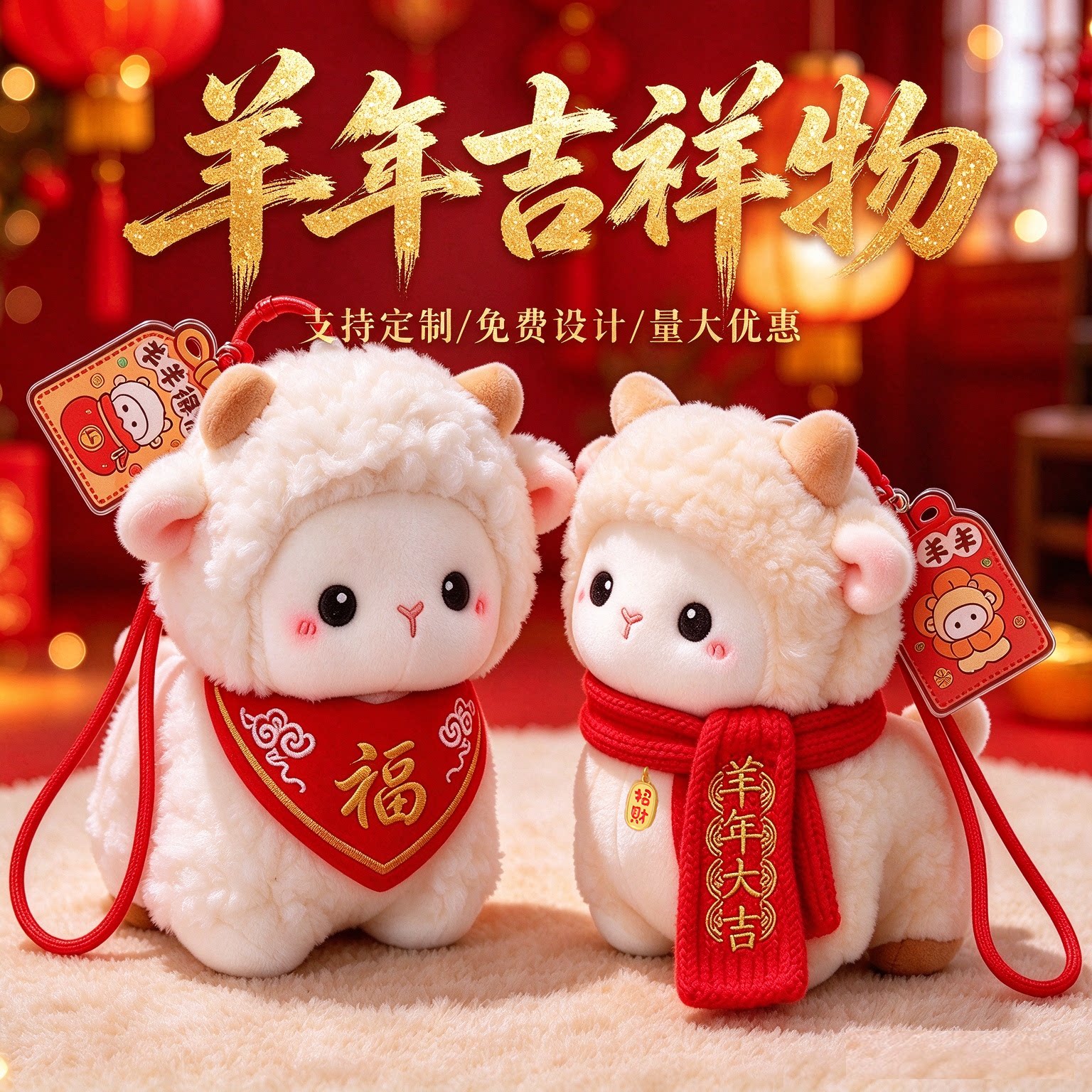 2027羊年吉祥物公仔可爱生肖小羊挂件毛绒玩具小羊礼物年会礼品