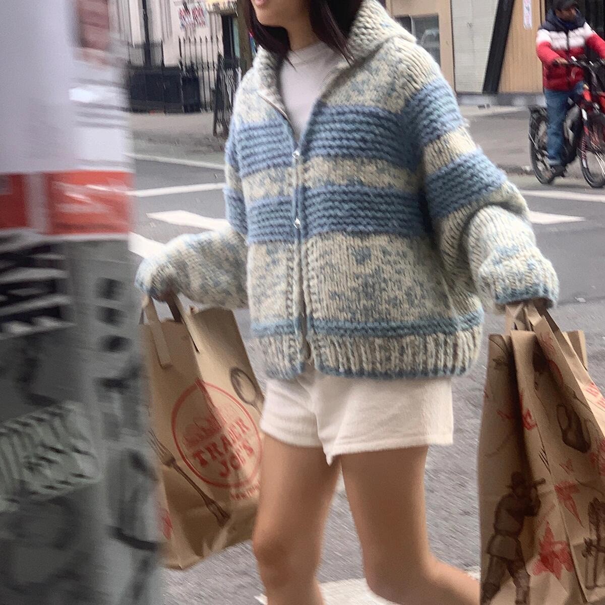 现货超重工！慵懒风翻领拉链粗线毛衣开衫女秋装新款宽松加厚针织