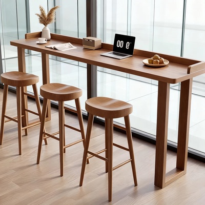 实木吧台桌家用阳台靠墙窄桌子简约长条桌酒吧奶茶店高脚桌椅组合
