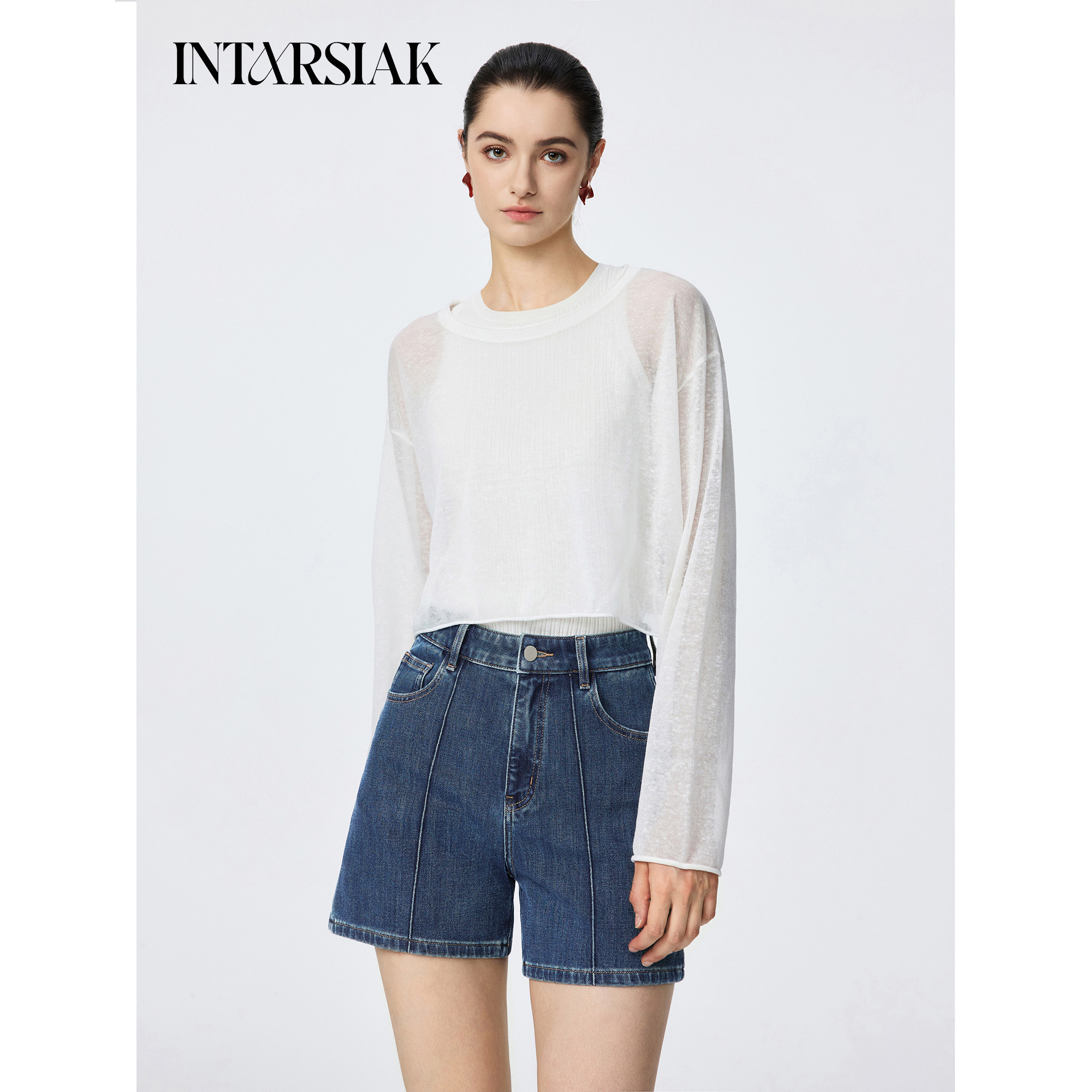 【INTARSIAK针织设计师品牌】栖岸织 薄透天丝针织套头上衣罩衫女