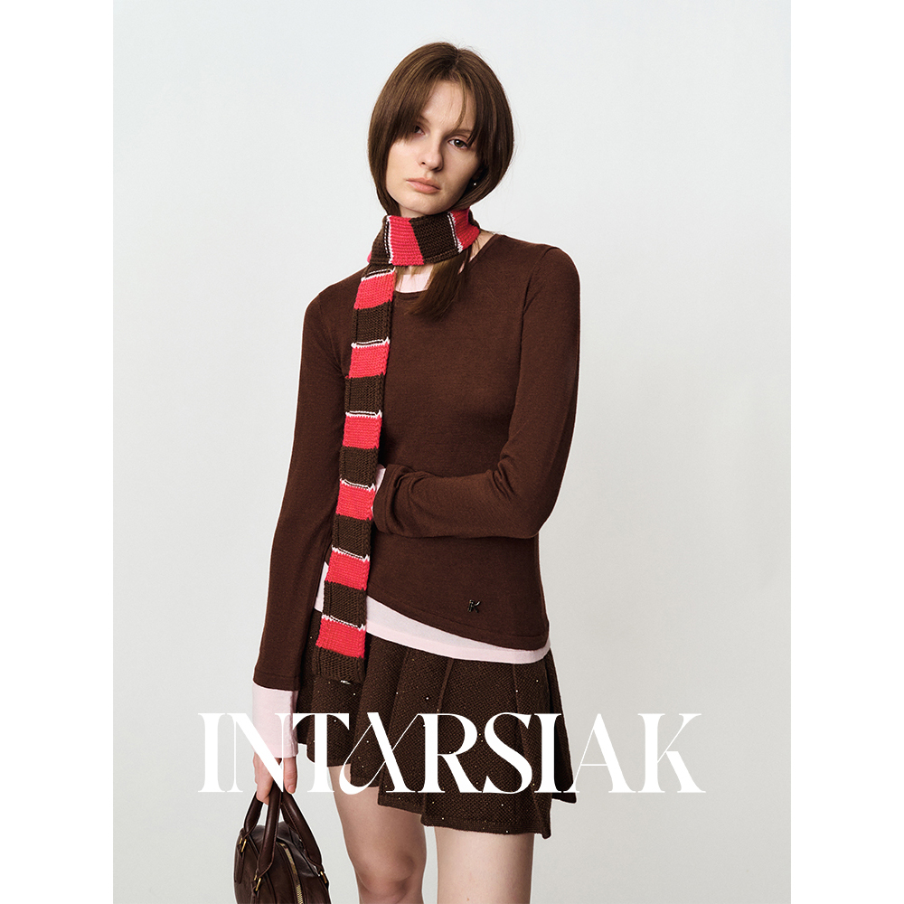 【博主同款】INTARSIAK方格肌理彩条拼色撞色条纹细围巾