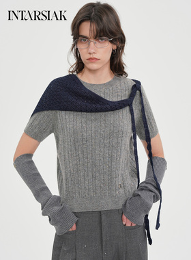 【INTARSIAK针织设计师品牌】絮星 彩点羊毛绞花开衫灰色针织T恤