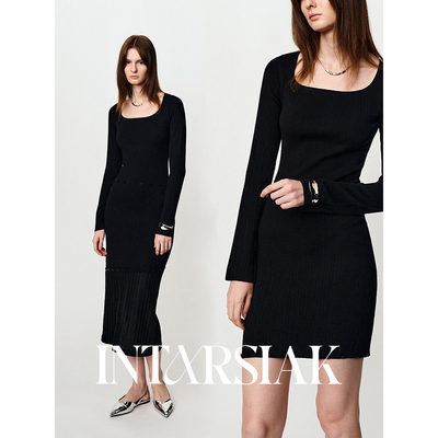 【INTARSIAK针织设计师品牌】设计感一衣多穿拼接长袖针织连衣裙