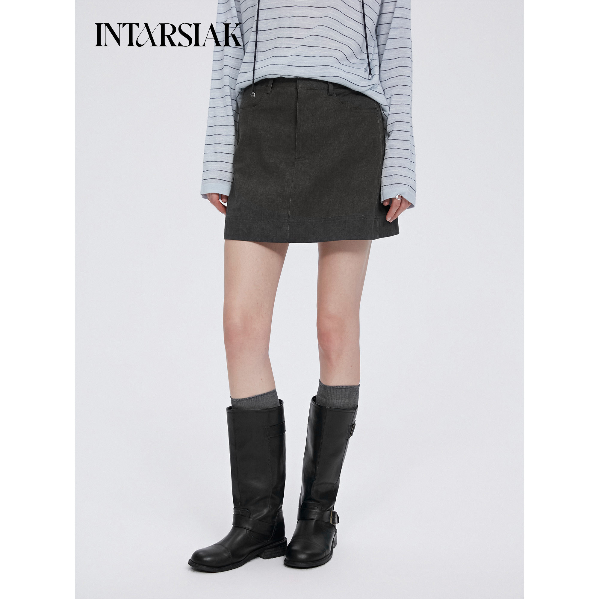 【明星同款】INTARSIAK 默屿 纯棉极简牛仔半裙经典百搭短裙