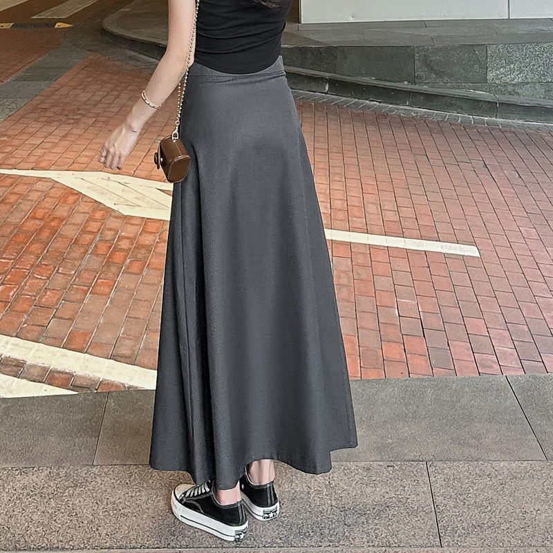 灰色垂感西装半身裙显瘦长裙女夏薄款黑色高腰长版裙子百搭A字裙