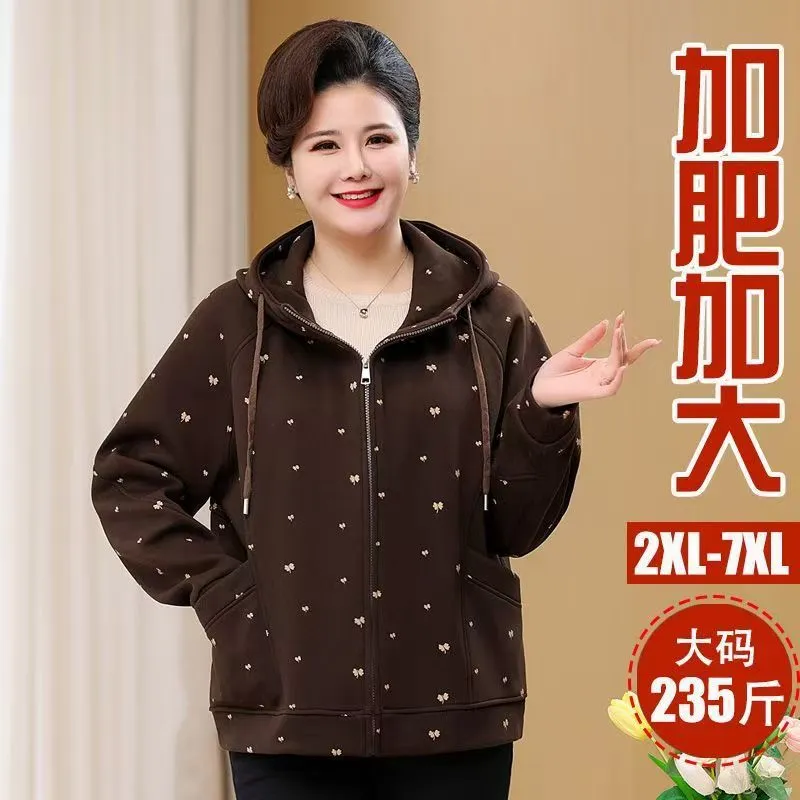 200斤中老年加肥加大码女装外套胖妈妈春秋卫衣夹克长袖上衣风衣